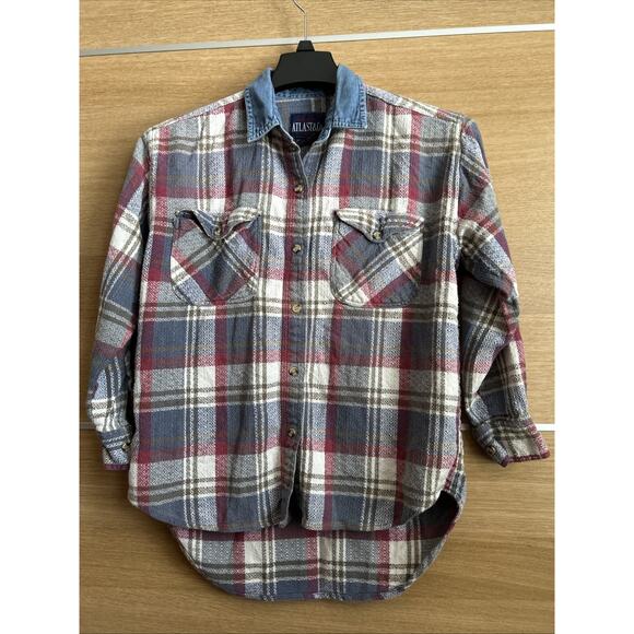 ATLAST & Co. Flannel Shirt Women’s Sz Small - Denim Accent Collar - Picture 1 of 6
